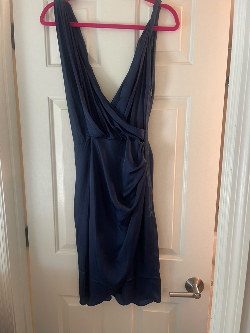 Reiss Navy Blue Midi Wrap-Style Dress